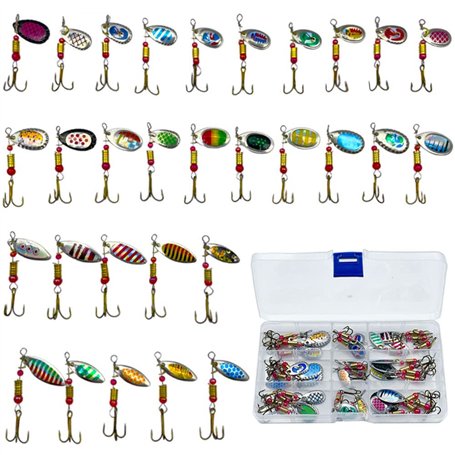 FedMois Lot de 30 Cuillères de Pêche Spinner Leurres pour Perche Brochet Truite Kit d'appâts de Pêche avec Boîte