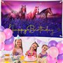 BETESSIN Décoration Anniversaire Cheval 180×110cm Toile de Fond Anniversaire Cheval Équitation et 12Pcs Ballons Anniversaire Ros