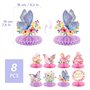 BETESSIN Lot de 8 Décoration Table Anniversaire Motif Papillons Fleurs Gâteau d'Anniversaire Centres de Table en Nid d'Abeille p