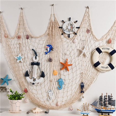 LIZHOUMIL Filet de pêche en corde de chanvre méditerranéenne - Décoration murale - 1 x 2 m - Beige avec coquillages