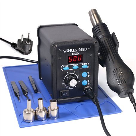 YIHUA 959D Station de reprise de pistolet à air chaud pour soudure SMD 3 canaux de mémoire avec 3 buses à air chaud