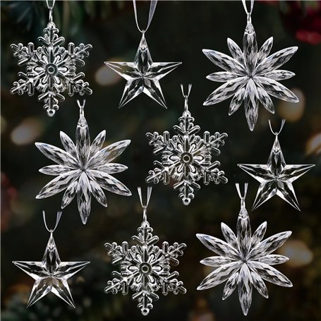 9Pcs Décoration Noël à Suspendre en Acrylique Flocon de Neige et Etoile Effet Cristal Suspension pour Sapin Fenêtre Chambre Inté