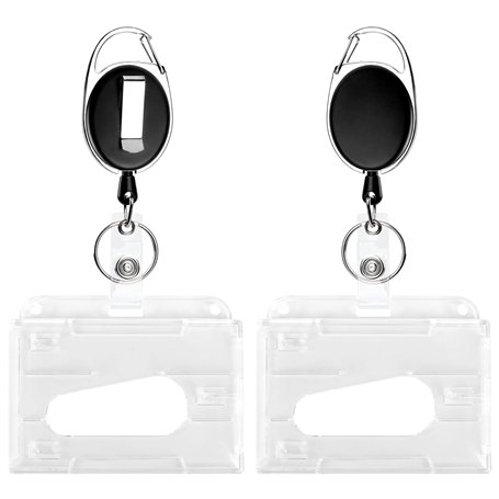 SULOLI 2pcs Porte Badge Porte-Clés Extensibles Porte Badge Enrouleur pour Protege Carte d'Identité et Carte d'Étudiant etc.