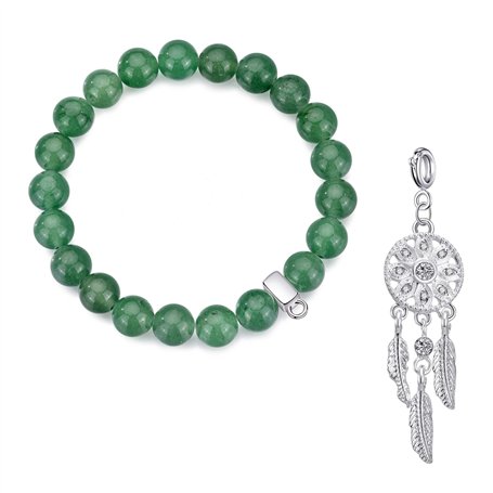 Philip Jones Bracelet à breloques en pierres précieuses d'aventurine verte Dream Catcher