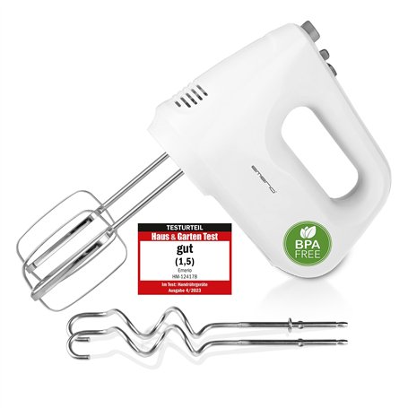 EMERIO HM-124178 Batteur électrique avec 6 vitesses 250 W et bouton turbo Fouet extra long + crochet pétrisseur en acier inoxyda