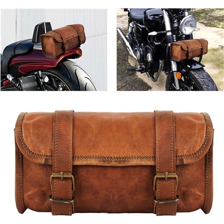 american blue Sacoche de guidon en cuir marron pour selle et moto - Sac à outils de vélo - Sac d'accessoires de voyage en cuir (
