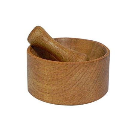 Mortier et pilon en bois naturel - Avec bol à épices et herbes (M02)