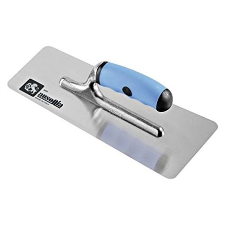 AUSONIA - TALOCHE pour STUC avec Lame en Acier INOX TRAPÉZOÏDALE À Bords ARRONDIS 24X11 ET Manche en Caoutchouc BI-MATIÈRE