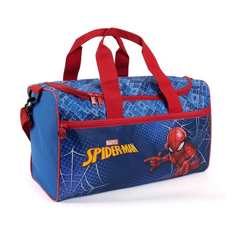 PERLETTI Sac de Sport Homme Araignée Bleu et Rouge pour Enfant - Marvel Spiderman Sac de Voyage à Bandoulière avec Poche Avant -