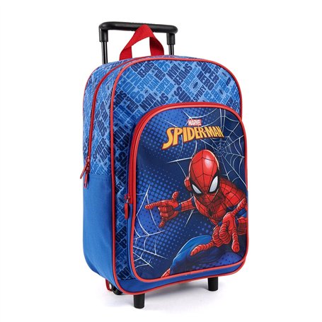 PERLETTI Spiderman Sac à Dos avec Roues pour Enfant - Sac à roulettes Amovible Garçon Bleu et Rouge École Maternelle - Cartable
