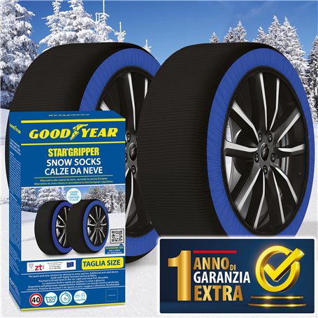 Goodyear Chaussettes de neige Star Gripper homologuées Italie EN 16662-1:2020 Deux chaînes à neige en tissu pour voiture. Snow S