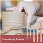 Longivia® 5 Outils de Modelage en Bois de Hêtre Naturel - Outils Sculpture Argile – Kie de Outils Poterie Enfant et Adult – pour