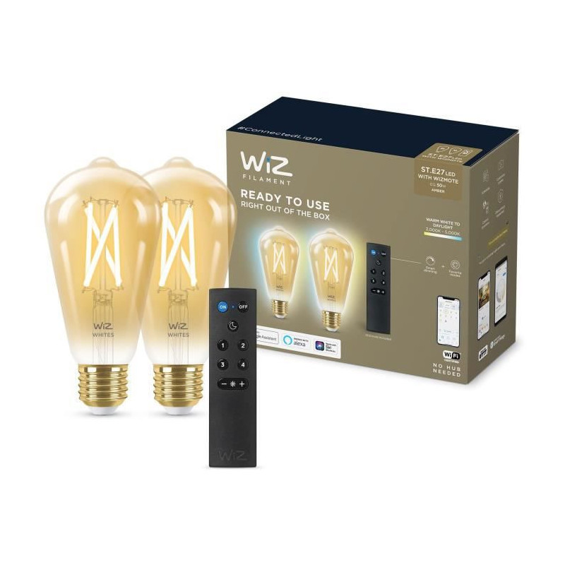 WiZ Ampoule ambrée à filament 50W ST64 E27 x2 + télécommande