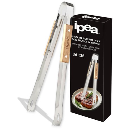IPEA Pinces de Cuisine en Acier Inoxydable avec Poignées en Bois – Design Innovant – Pince Professionnelle pour Barbecue