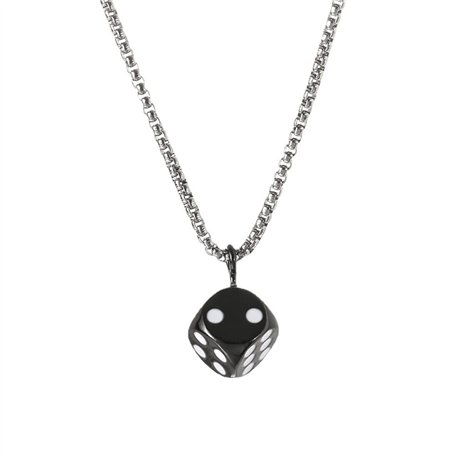 Chengxun Collier avec pendentif en forme de dés noirs en acier inoxydable pour homme