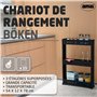 Amig - Chariot de rangement étroit avec roulettes Böken | Noir | 54 x 12 x 78 cm | Chariot de rangement auxiliaire | Unité de ra