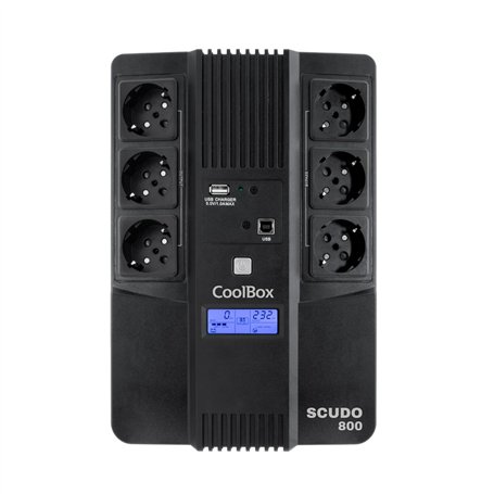 CoolBox SCUDO3 UV 800VA Système d'alimentation sans interruption USV 800A/480W avec écran LCD 8 minutes d'autonomie 6 prises Sch