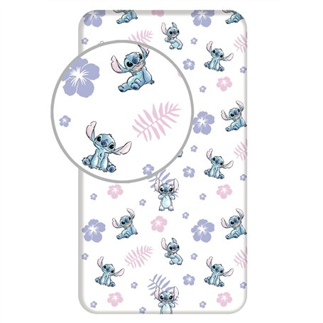 JERRY FABRICS Disney Lilo & Stitch Drap housse Stitch avec fleurs 90 x 200 + 25 cm 100 % coton 23FT232