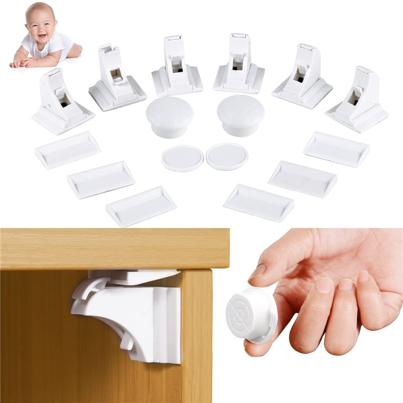 Dokon Sécurité Bébé Placard : 10 Serrures Magnétiques + 2 Clés - Protection Enfant Tiroirs Armoires + Vidéo Installation