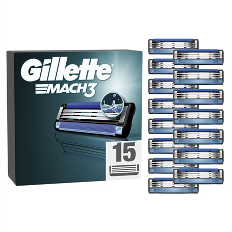 Gillette Lot De 15 Recharges De Rasoir Pour Homme Mach3 Avec Bande Lubrifiante Pour Une Glisse Fluide Pendant Le Rasage Et NOUVE