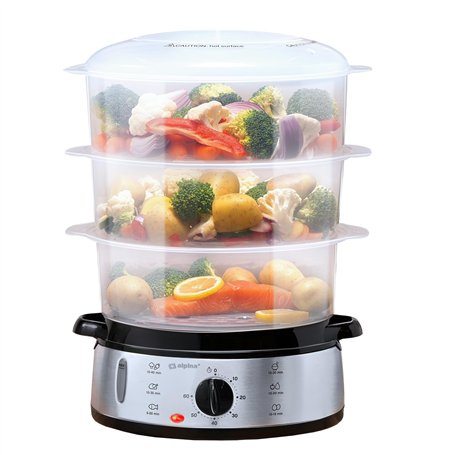 alpina Cuiseur Vapeur - 230V/800W - Cuiseur à vapeur 3 couches - Sans BPA - Lavable au lave-vaisselle - 0 à 60 minutes - Capacit