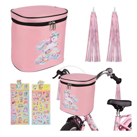 Panier de vélo rose pour enfants - Sacoche de guidon pour enfant - Panier avant pour vélo d'enfant - Sac de vélo pour enfant ave