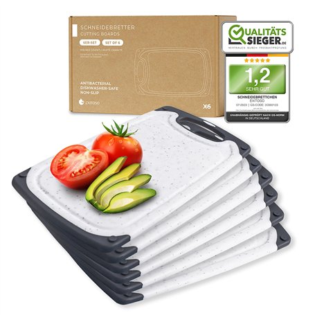 Exitoso Lot de 6 Planches à découper - Planche a Decouper Plastique - Poignée Facile à Saisir & Rainure de Jus - Passe au Lave-v