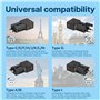 Adaptateur de Voyage Universel 25W – MMOBIEL – Prise Internationale avec Connecteur Mâle – 1x USB-C (25W) + 1x USB-A (18W) – pou