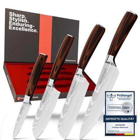 Matakumi 4 Pièces Set Couteaux de Cuisine - 8'' Couteau de Chef