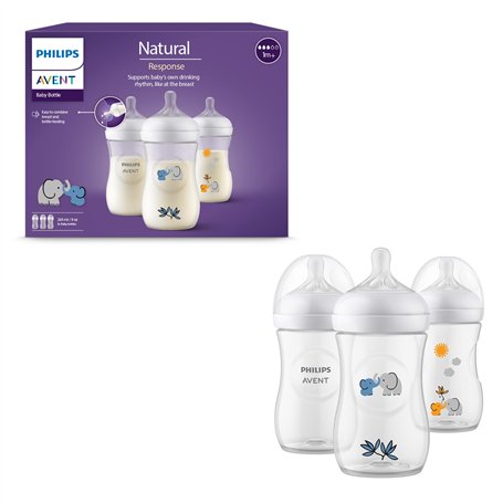 Philips Avent Natural Response - coffret cadeau : 3 biberons Natural Response 260 ml avec tétines T3 (1 mois et plus) (modèle SC