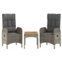 Salon de jardin 3 pcs avec coussins Gris Résine tressée
