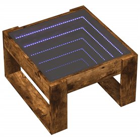 vidaXL Table basse avec miroir LED Infinity - Chêne fumé - Bois d'ingénierie - 50 x 53 x 30 cm - Pour chambre/salon - Lumières R