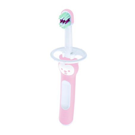 MAM Brosse à dents Baby's Brush C147 avec manche court et anneau de sécurité pour bébé à partir de 6 mois Rose