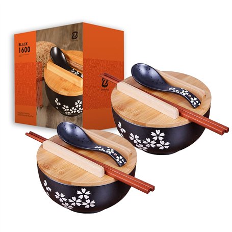 zaqiming Bols à Ramen en céramique 1000ML Noir Japonais Bol à soupe pour Céréales Salade Dessert Pâtes Soupe