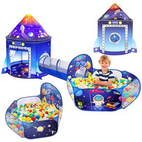 Tente de Jeu de Fusée 3 en 1 avec Tunnel de Fosse à Balles Enfant Astronaute Espace 3PC Playhouse Intérieur Extérieur Pliable Po Tente de Jeu de Fusée 3 en 1 avec Tunnel de Fosse à Balles Enfant Astronaute Espace 3PC Playhouse Intérieur Extérieur Pliable Po