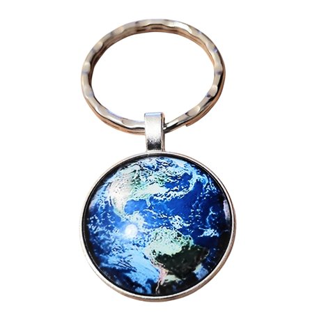Promotech Porte-clés Terre - Sphère de terre plat en résine époxy et métal - Pendentif globe terrestre décoratif pour enfants et