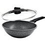 GREBLON poêles Wok façon Pierre avec couvercle de Haute qualités Anti-Adhérente Compatible Tous Feux 100% Induction adapté au Fo