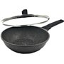 GREBLON poêles Wok façon Pierre avec couvercle de Haute qualités Anti-Adhérente Compatible Tous Feux 100% Induction adapté au Fo