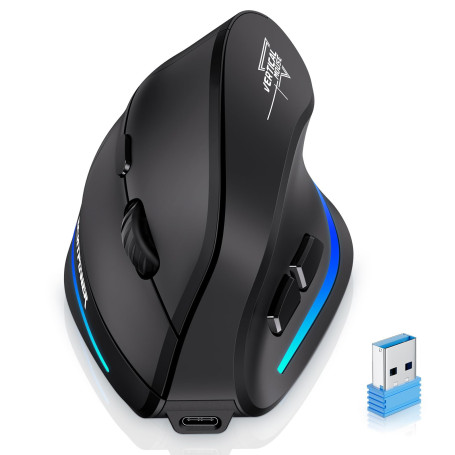 ECHTPower 2024 Update Souris Ergonomique sans Fil, 2.4GHz Souris Verticale Rechargeable, Wireless Mouse Droitier Silencieuse, 48