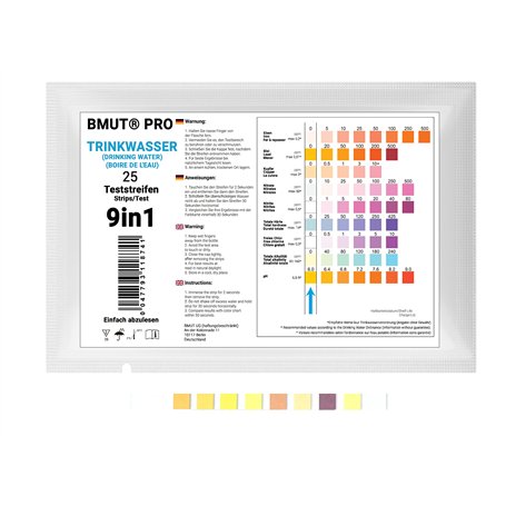 25 x 9 en 1 Bandelettes de test d'eau potable pour l'analyse de la qualité de l'eau du robinet Dureté totale Plomb Nitrate de cu