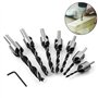 7 pcs Foret Bois avec Fraise HSS Alésoirs de menuiserie Carottage Chanfrein Mèche à tête fraisée avec fraisage et butée de profo