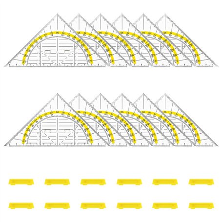 ADERTOS Equerre Ecole Rapporteur 12PCS Règle Equerre Rapporteur 2 en 1 Equerre de Géométrie Hypoténuse Kit Geometrie Triangle Eq