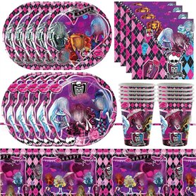 51PCS Monster Thème Couverts De Fête, Party Décorations Enfant Pour Anniversaire,Set de Vaisselle de Fête pour Fille,Anniversair 51PCS Monster Thème Couverts De Fête