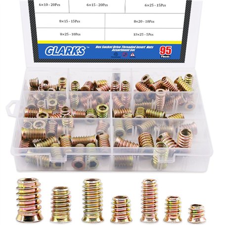 Glarks 95pcs Écrous à Vis en Alliage de Zinc Hexagonal Bride Filetage Assortiment Assortiment pour Meubles en Bois