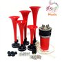 YIYIDA Klaxon à air trompette Klaxon de voiture 12V Air Horn Trompette musicale 165db Corne d'alarme Cinq tubes Dixie rouge étan