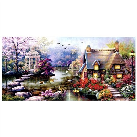 Proumhang DIY Kit Broderie Point De Croix 65cm x 40cm: Maison de campagne