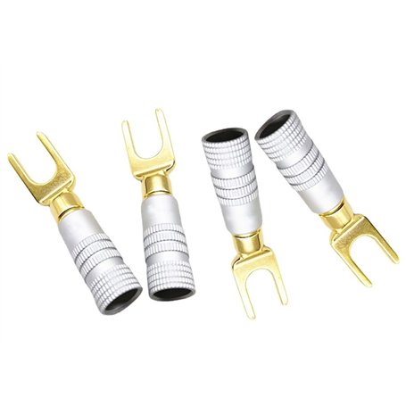 WANGCL Lot de 4 Connecteurs à Cosse en Y - Fiche à Fourche à 45 Degrés pour Fil de Haut-Parleur - Connecteur Jack Audio en Cuivr