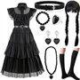 8 Pièces Halloween Enfant Costume Robe avec Perruque et Bijoux pour Fête Halloween Carna