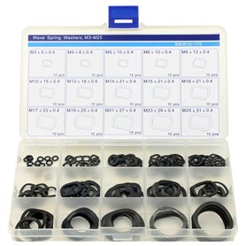 Assortiment de 175 rondelles à ressort ondulées M3-M25