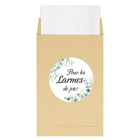 100pcs Pochettes Mouchoirs pour Larmes de Joie Mariage Sachet Kraft avec Autocollant de Larmes de Joie Enveloppes pour Mouchoirs